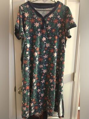 Only Necessities Plus Size Henley Nightgown Sleepshirt Floral 2X